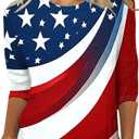 4th of July Womens Red White and Blue Shirts 3/4 Sleeve Patriotic Tops American Flag Graphic USA Tees Patriotic Tunic, XL