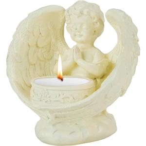Angel Prayer Candles, Resin Christmas Angel Tealight Candle Holder, Decorative Angel Figurines for Room Decor Sympathy Gift Loss of Loved One