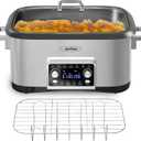 Sunvivi Programmable 8 Quart Slow Cooker, 12 in 1 Multi-Cooker Food Warmer with Digital Timer, Temp Control, Removable Cast Aluminum Pot & Dishwasher-Safe Tempered Glass Lid, Stainless Steel