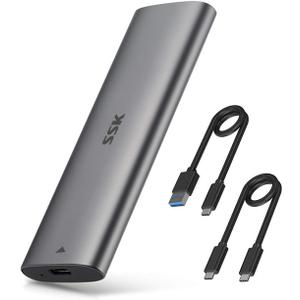 SSK NVMe SATA SSD Enclosure, Tool-Free M.2 to USB Adapter USB C 3.2 Gen 2 10Gbps NVMe 6Gbps SATA M-Key / B+M Key External SSD Reader with UASP Trim, for 2230 2242 2260 2280 SSDs