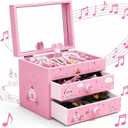 Musical Jewelry Box Jewelry Organizer Box for Women Girls with 2 Pullout Drawers,Wooden Storage Box Princess Jewelry Boxes,Castle Design Kids Jewelry Box for Little Girls Birthday Christmas Gift