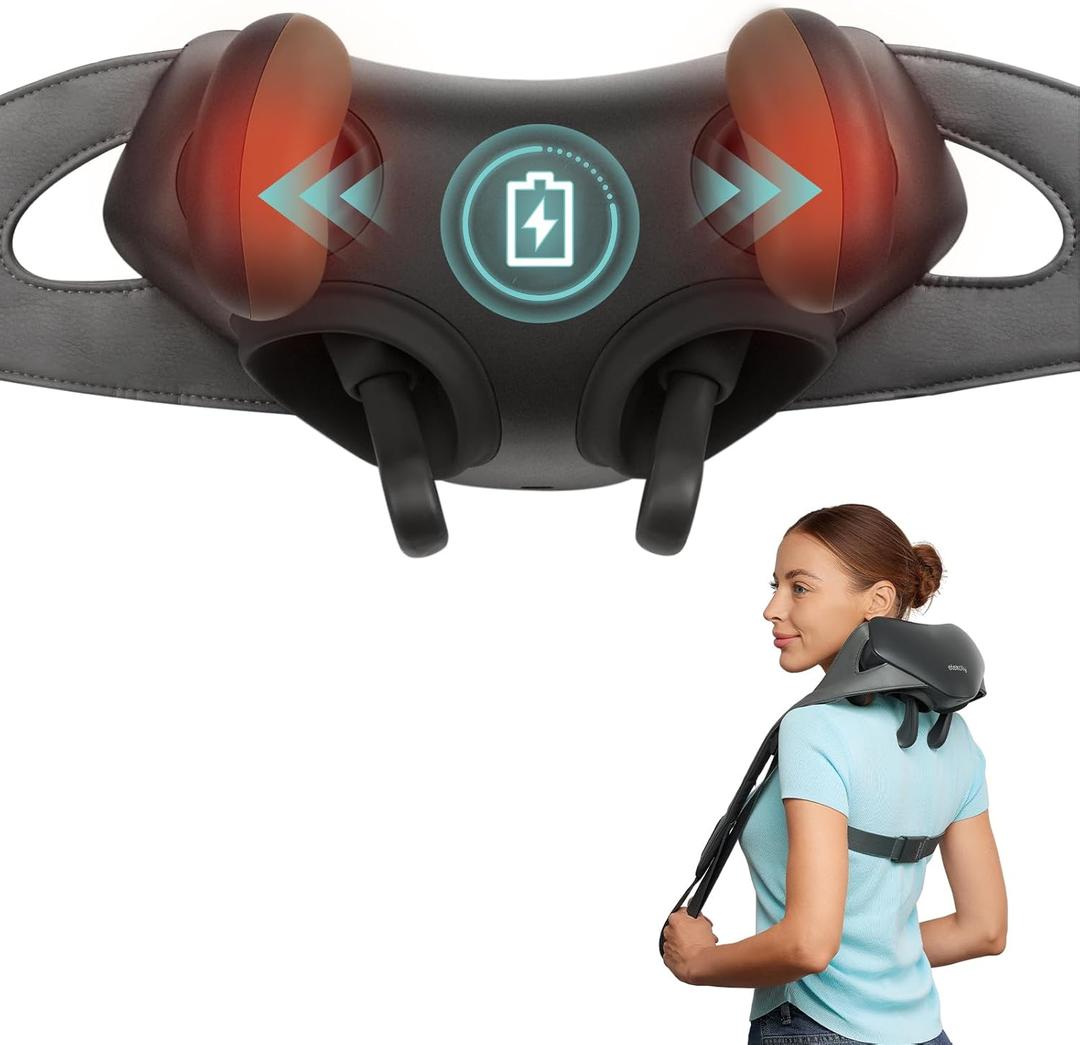 Etekcity FSA Eligible Cordless Neck Massager for Pain Relief Deep Tissue, Shiatsu Shoulder Massager with Heat, Massage Tools for Trapezius, Lymphatic Drainage, Relaxation Therapy, HSA Items, Cadeo (Grey)