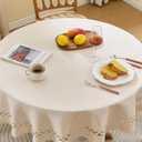 Farmhouse Round Linen Textured Tablecloth Lattice Cutwork Waterproof & Stain Resistant Table Cloth Wrinkle Free Round Table Cover for Dining Room and Outdoor Party, 55 Inch Dia, Natural