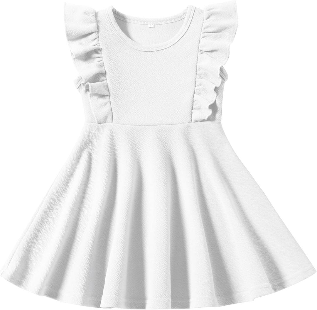 Toddler Dress Summer Baby Girls Sleeveless Ruffle Dresses for Girls Casual Birthday Party Beach Kids Sundress (18-24 Months, #1 White)