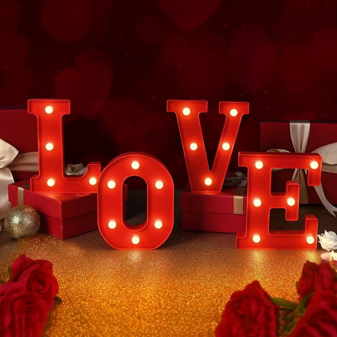 EDYCON 4Packs Valentine's Day Letter Lights Sign Table Decorations LED Light up Letters Battery Powered Letter for Home Party Bedroom Tabletop Fireplace Indoor Decor (Love)