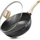 CAROTE 12 Inch Nonstick Deep Frying Pan with Lid, 5.5 Qt Jumbo Cooker Saute Pan with Pour Spout, Skillet Induction Cookware, Non Stick Cooking Pan PFOA Free, Classic Granite
