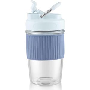 Sivaphe Reusable Glass Ice Hot Coffee Cup 16 oz, Portable Travel Mug with Spill-Proof Lid and Thermal Sleeve for Home Office Black (Blue)