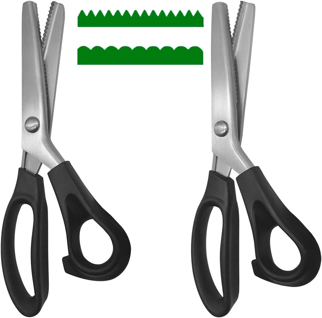 2 pcs Pinking Shears Scissors for Fabric, lyfLux 2 Models Fabric Scissors, Zig Zag Scissors, for Crafting, Paper Cutting, Fabric, Leather Materials (3 mm Triangular And Rounded Teeth)