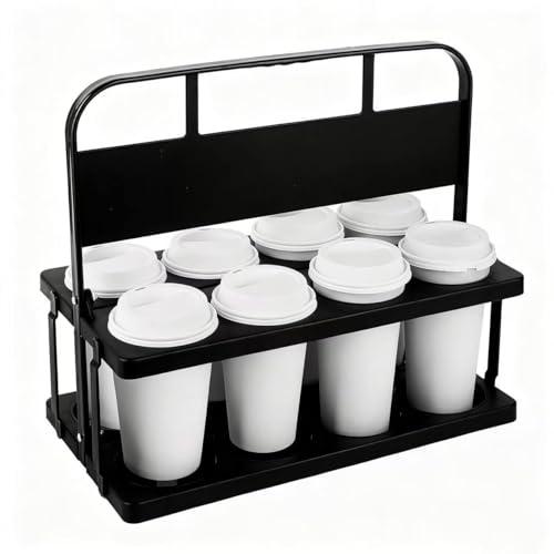 Bodaon 8 Cup Drink Carrier with Handle, Plastic Cup Carriers for Drinks, Drink Holder for Car, Take Out Delivery Drivers Accessories, Portable Foldable Reusable Mobile, Use for Food Delivery Bag,