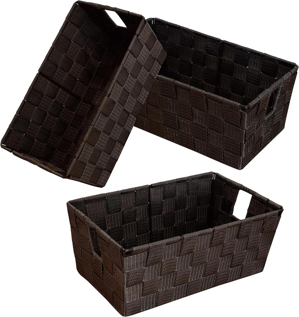 homyfort Woven Shelf Storage Tote Basket Bins Container, Storage Boxes Cube Organizer with Built-in Handles for Bedroom, Office, Closet, Clothes, Kids Room, Nursery 3pack (Brown)