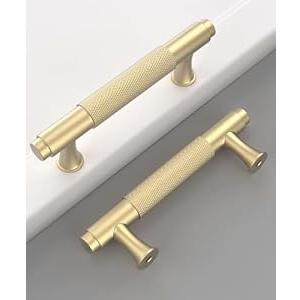 Coinkoly 10 Pack 3 Inch(76mm) Gold Cabinet Pulls Knurled Kitchen Cabinet Handles Drawer Pulls Cupboard Brushed Gold Hardware for Cabinets