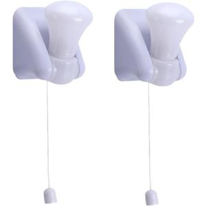 2 Pack Battery Operated Light Bulb, Stick-Up Wireless LED Closet Light Bulb, Battery Powered Self Adhesive Wall Mounted Light Fixture with Pull Chain for Cabinet Bedroom Living Room Kitchen (Milk White,2Pack)