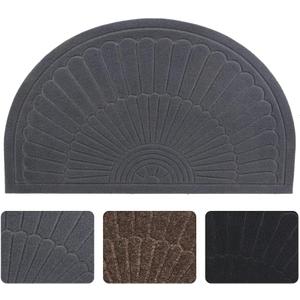 Morning View Half Round Doormat, Gray, Outdoor Indoor Rug - 30x18 inches, Non Slip, High Traffic, Absorbent, Modern Design (Grey)