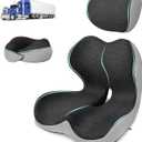 Truck Driver Seat Cushion Set - Memory Foam for Lower Back & Sciatica Pain Relief - Ergonomic Headrest Neck Pillow for Semi Truck & Car Dark Gray