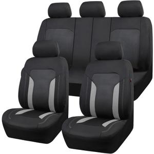 CAR PASS 3D Air Mesh Car Seat Covers Full Set, Breathable Sporty Rear Bench with Zipper for Armrest Box Universal Fit 95% Automotive SUV,Truck,Sedan Interior Cute Women Airbag Compatible, Black Gray