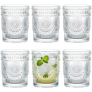 Kingrol 6 Pack 9 oz Romantic Water Glasses, Premium Drinking Glasses Tumblers, Vintage Glassware Set for Juice, Beverages, Beer, Cocktail