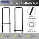Heavy Duty Square Bend U-Bolt Kit, 4 Pack, 3-1/2" x 16", U Bolts with Frame Plates, Nuts & Washers for Automobile Trailer