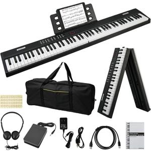 88-Key Foldable Piano Keyboard, Full-Size Touch-Sensitive Keys, USB MIDI Includes sustain pedal, headphones, carry bag and adapter; 800 tones, 700 rhythms, 110 demos and 128-note polyphony., 49.6 x 7.9 x 2.2 inches