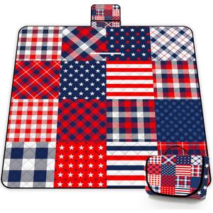 Poedist Extra Large Picnic Blanket Waterproof,60"x 80"Foldable Machine Washable Beach Blanket,Outdoor Blanket for 6-8 Adults,Suitable for Crawling,Park Beach,Camping,Hiking,Family (Dark Blue Red)