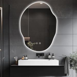 Irregular LED Bathroom Mirror with Lights,Asymmetrical Led Bathroom Vanity Mirror for Wall with Front and Backlit, Anti Fog, 3 Colors and Dimmable Light,[Horizontal/Vertical] 30" H x 22" W (Clear)