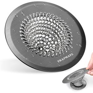 TRAPMATE Shower Hair Drain Catcher, Easy Clean Bathtub Drain Hair Catcher, Fast Drainage Tub Drain Protector, Stainless Steel Shower Drain Cover for US Standard Regular & Pop-up Drain Screen (Black)