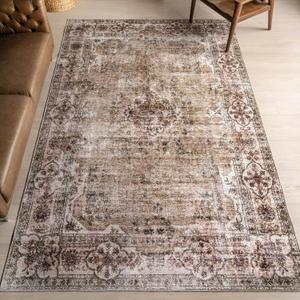 nuLOOM 5' x 8' Machine Washable Area Rug with Waterproof Spill Proof Surface, Non Slip Backing and Stain Resistant for Living Room, Bedroom, Kitchen, Dining Room, Tulsi Beige