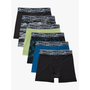 Hanes Boys' Big Performance Tween Boxer Brief Pack, X-Temp Mesh Stretch Underwear, Black, 6-Pack XL