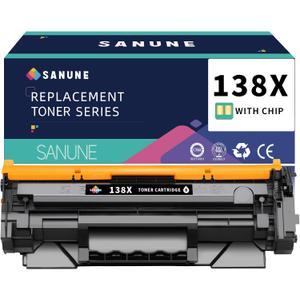 138X (with Chip) Black Toner Cartridge High Yield Replacement for HP 138A W1380A 138X W1380X Ink Cartridges for HP Laser Jet Pro 3001dw 3001dn 3101fdw 3101fdn 3101sdw Printer Ink (1-Pack)