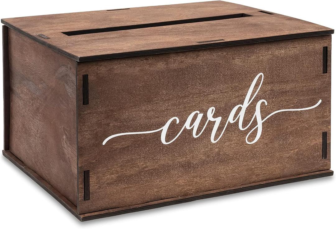 Wooden Wedding Card Box with Slot and Lid | Graduation Card Box for Party 2026 | Grad Gift Money Envelope Holder for Reception, Bridal Shower, Birthday, Retirement | Rustic Keepsake Decorations
