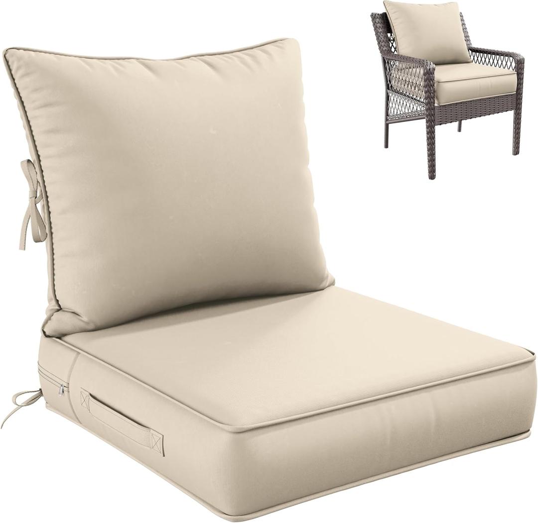 Premium Outdoor Seat Cushion Chair Cushions for Patio Furniture 24 L X 24 W X 5 H Waterproof & Fade Resistant Deep Seat and Backrest Cushion Set with Removable Covers for Chair, Sofa, Cream