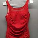 Century Star One Piece Swimsuit Women Tummy Control Vintage Swimsuits Mesh U Back Modest Swimwear (Large, Red)