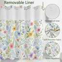 No Hook Shower Curtain with Snap in Fabric Liner Set, Waterproof & Washable, Boho Colorful Plant Floral Shower Curtains for Bathroom, Farmhouse Rustic Flower Bathroom Curtain, House Gift, 71x74 inch