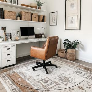 Round Office Chair Mat for Carpet & Hardwood, Upgraded 39" x 39" Dual Use Tempered Glass Chair Mat for Chair and Footrest Under Desk (Nature)