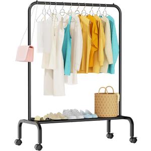 Rolling Clothing Racks for Hanging Clothes, Garment Rack for Clothes to Hang, Metal Portable Wardrobe Rack for Coats, Jackets, Shirts, Dress,Black