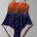 American Trends One Piece Swimsuit Women Criss Cross Back Color Block Print Bathing Suits Athletic Modest Swimwear (6-8, E Orange Gradient)