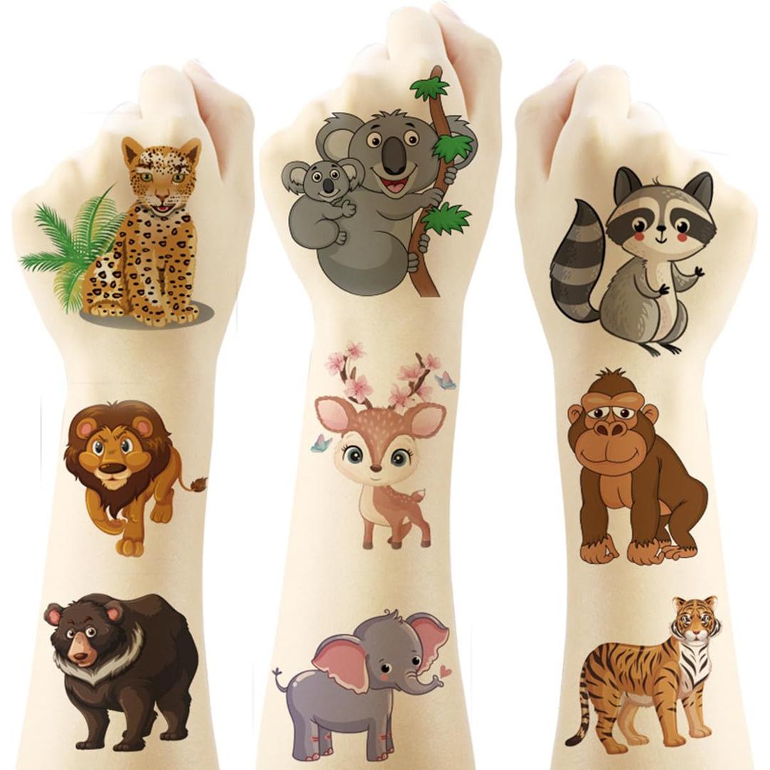 60PC Animal Temporary Tattoos Stickers,Animal Birthday Party Supplies Favors Waterproof Fake Tattoos Stickers Party Decorations School Rewards Gifts