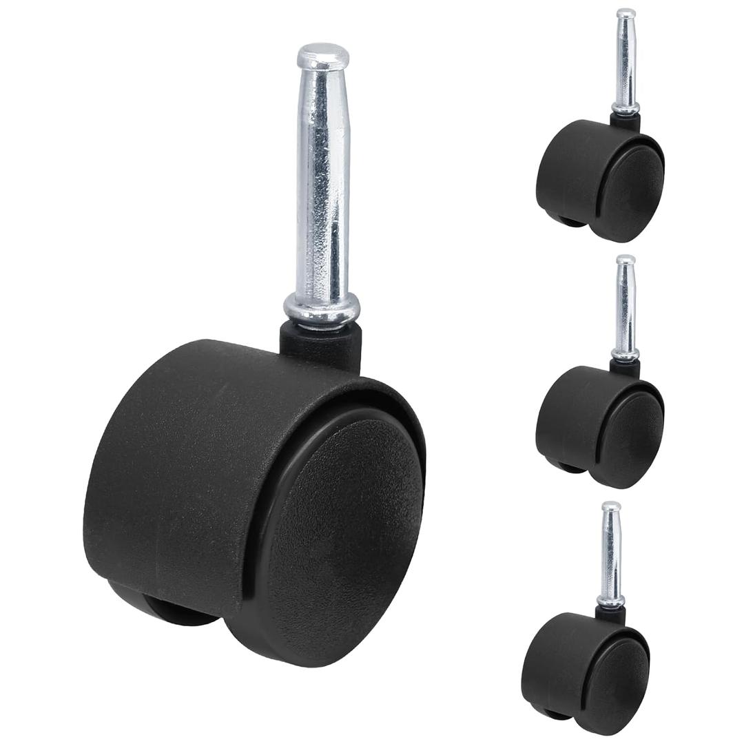 4pcs 1.5 Inch Swivel Caster Wheels, M8 Grip Neck Stem Caster Wheels, Heavy Duty Casters, Black Nylon Wheel Replacement for Furniture, Table, Cabinet, Shelf