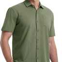 VEBOON Men's Short Sleeve Button Down Shirts Cotton Lightweight Stretch Moisture Wicking Dress Shirt with Pocket