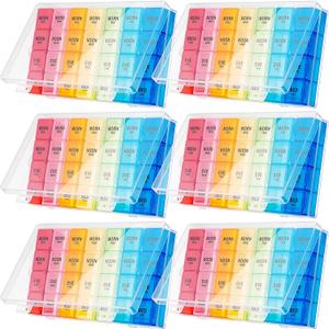 Hsei 6 Pack Weekly Pill Organizer Box 4 Times a Day 7 Day Waterproof Pill Case Big Medication Box Travel Daily Container for Vitamins Fish Oil Supplements