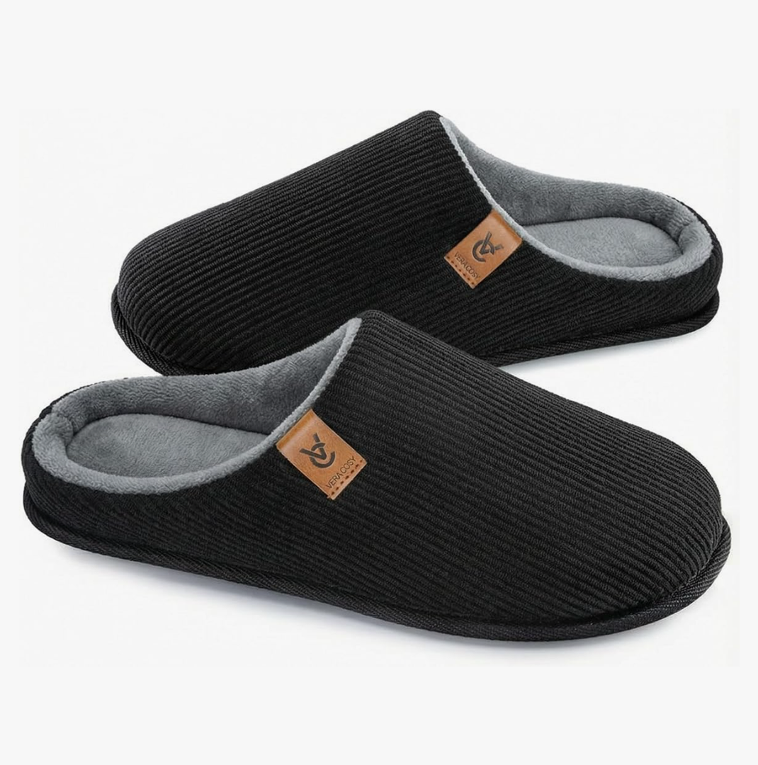 VeraCosy Men's Cozy Slip-on Slippers Corduroy Memory Foam Indoor House Shoes 9-10