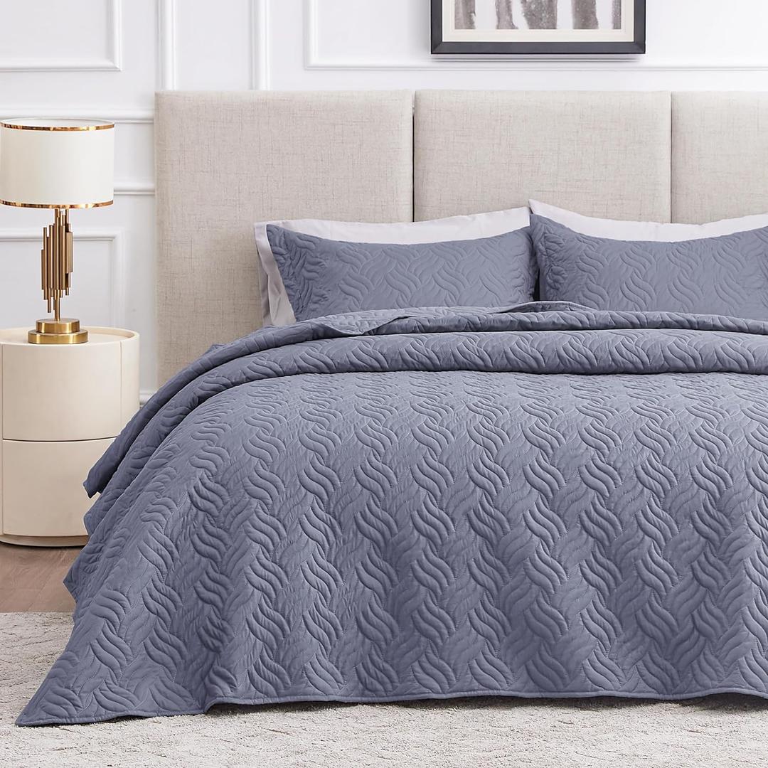 Love's cabin Quilts for Queen Bed Bluish Grey Bedspreads Bedding Set - Summer Lightweight Bedspread Comforter - Wave Pattern Bedding Coverlet for All Season - 3 Pieces (1 Quilt, 2 Pillow Shams) (Full/Queen (90"x96")) Love's cabin Quilts for Queen Bed Bluish Grey Bedspreads Bedding Set - Summer Lightweight Bedspread Comforter - Wave Pattern Bedding Coverlet for All Season - 3 Pieces (1 Quilt, 2 Pillow Shams) (Full/Queen (90"x96"))