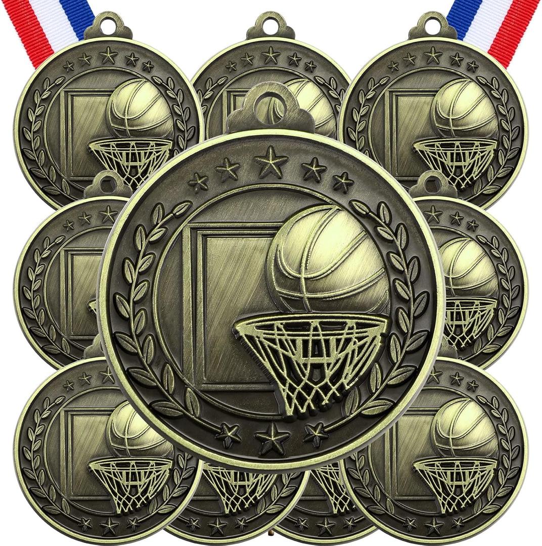 Misdary 12 Pack Medals with Neck Ribbons Team Participation Trophies for Kids Sports Awards Party Favors for Sports Competitions Celebration Gift (Bronze)
