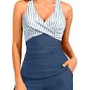 Women Tankini Swimsuits with Shorts - Two Piece Tummy Control Bathing Suits Top with Two Pockets Bottom Swimwear, Medium