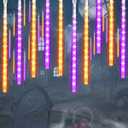 Halloween Lights Outdoor 20 Tubes 480 LED Raindrop Meteor Shower Icicle Lights with Timer Function Cascading Light Falling Rain Light for Halloween Orange Purple