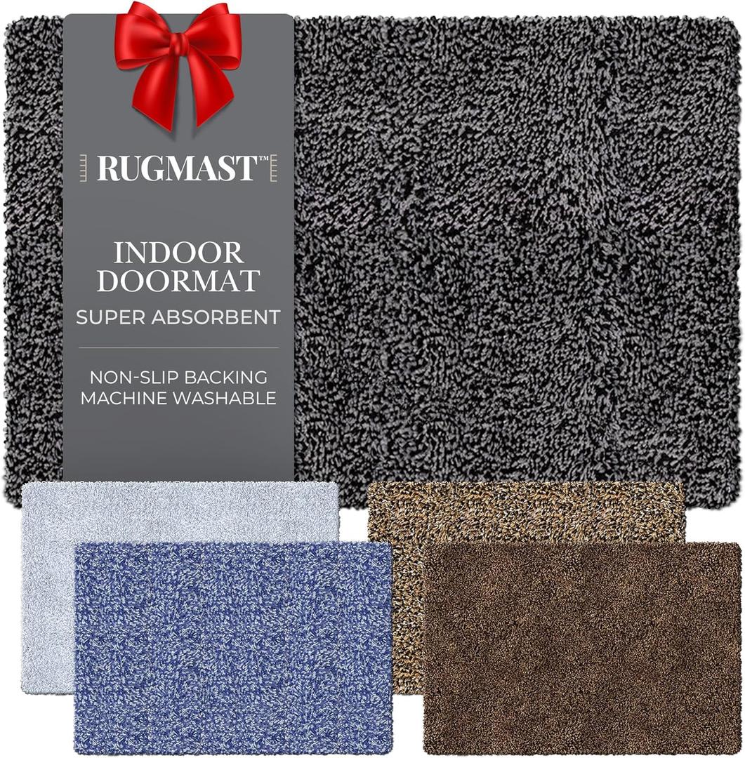 Premium Microfiber Indoor Door Mat  32"x48" Washable Entry Mat, Non-Slip, Waterproof Backing, Super Absorbent, Low Profile Entryway Doormat for Indoor Entrance (Black/Dark Gray Fibers)