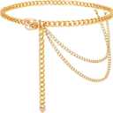 WHIPPY Waist Chain Belt Women Ladies Adjustable Body Waist Link Belts for Jeans Dresses (Fit for Waist up to 46", A-gold Tone-two Layer)