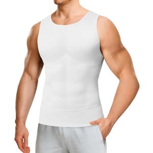 Nebility Shapewear Mens Compression Shirt - Slimming Body Shaper Vest Sleeveless Undershirts Workout Tank Tops (Large, White)