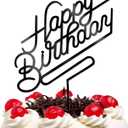 1 PCS Black Happy Birthday Cake Topper, 4.9 x 6.7 Inches Classic Birthday Cake Toppers, Acrylic Happy Birthday Cake Sign, Anniversary Cake Decorations for Party Supplies and Photo Booth Props
