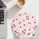 Seorsok Retro Ribbon Bow Cherry Mouse Pad with Gel Wrist Support Mouse Pad,Ergonomic Aesthetic,Comfort Mousepad for Office Work Computer,Pain Relief Mousepad with Non-Slip Silicone Base,Pink