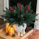 Ivydale 15Pcs Faux Pine Branches Norfolk Stem for Christmas Decoration, Artificial Greenery Plants Pine Needles with Red Berries for Table DIY Home Winter Indoor Vase Real Touch Christmas Decorations